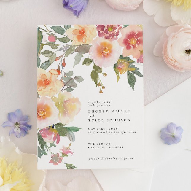 Blush Pink Aquarellfarben Blume Blüten Hochzeit Einladung (Von Creator hochgeladen)