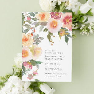 Blush Pink Aquarellfarben Blume Blüten Kinderdusch Einladung