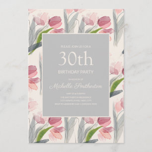 Blush Pink Aquarellfarben Blume Tulips 30. Geburts Einladung