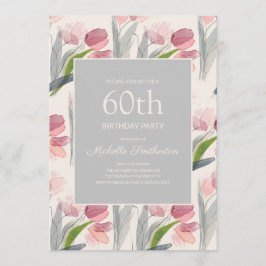 Blush Pink Aquarellfarben Blume Tulips 60. Geburts Einladung