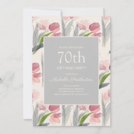 Blush Pink Aquarellfarben Blume Tulips 70. Geburts Einladung