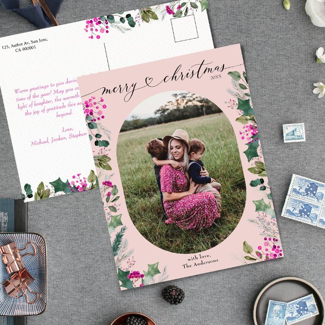 Blush Pink Aquarellfarben Foto Weihnachten Postkar (Von Creator hochgeladen)