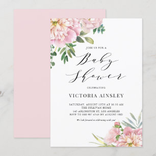 Blush Pink Aquarellfarben Rose Bloral Baby Dusche Einladung