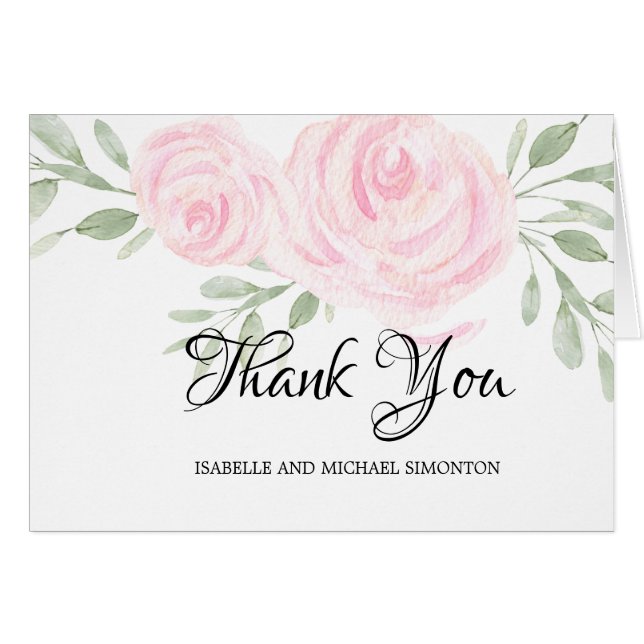 Blush Pink Aquarellfarben Rose Personalisiert Dank (Vorderseite (Horizontal))