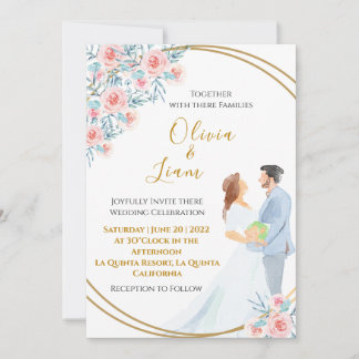 Blush Pink Aquarellpaare und Rose Hochzeit Einladung