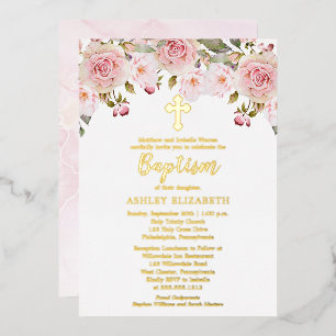 Blush Pink Aquarelltaufe Folieneinladung