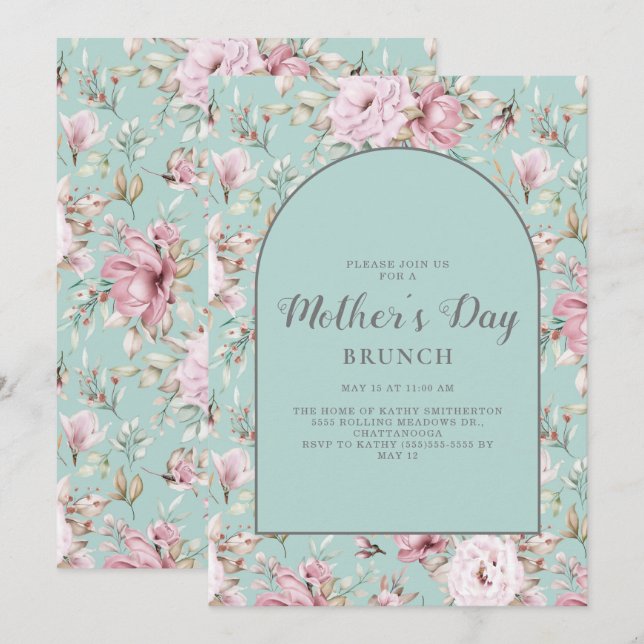 Blush Pink Baby Blue Chic Muttertag Brunch Einladung (Vorne/Hinten)