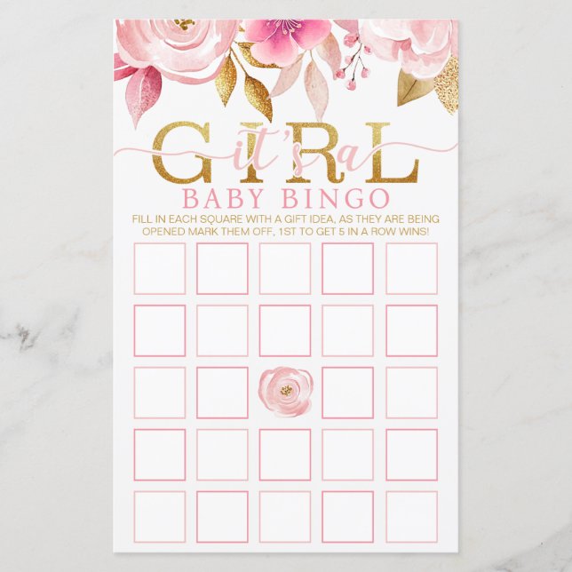 Blush Pink Baby Dusche Bingo Game Card (Vorderseite)