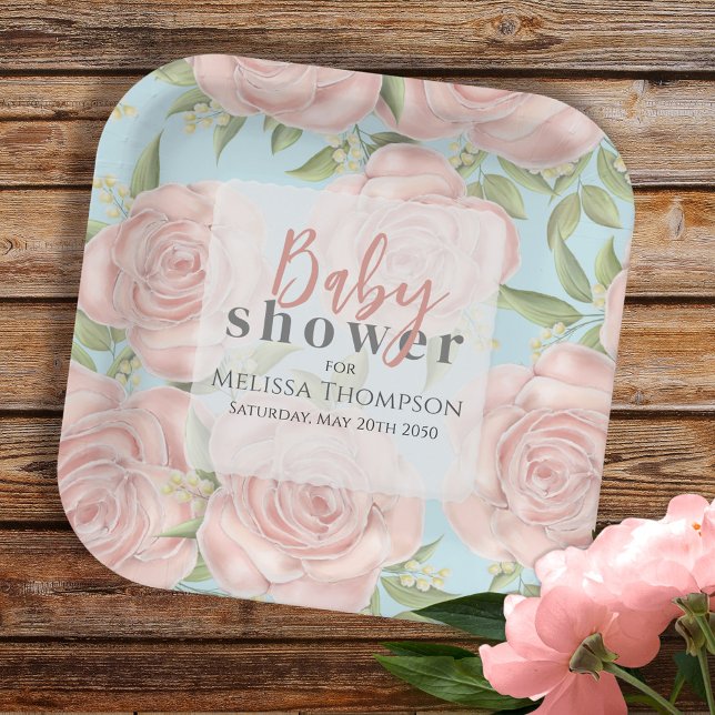 Blush Pink Baby Dusche Bloral Pappteller (Von Creator hochgeladen)