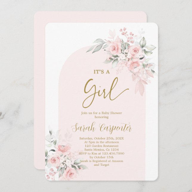Blush Pink Baby Dusche Girl Einladung (Vorne/Hinten)
