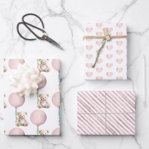 Blush Pink Baby Dusche Teddy Bären und Ballon Geschenkpapier Set