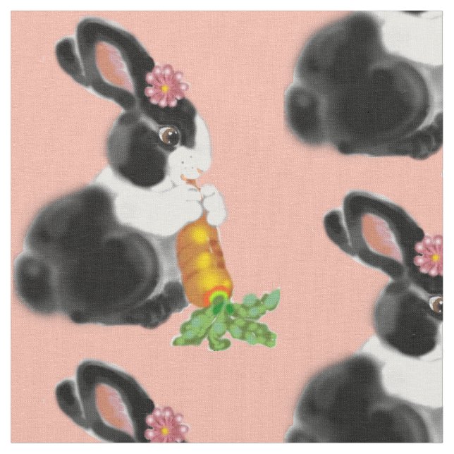 Blush Pink Baby Dutch Kaninchen Vintages Kinderzim Stoff (Nahaufnahme)