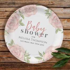 Blush Pink Baby Girl Bloral Custom Dusche Pappteller