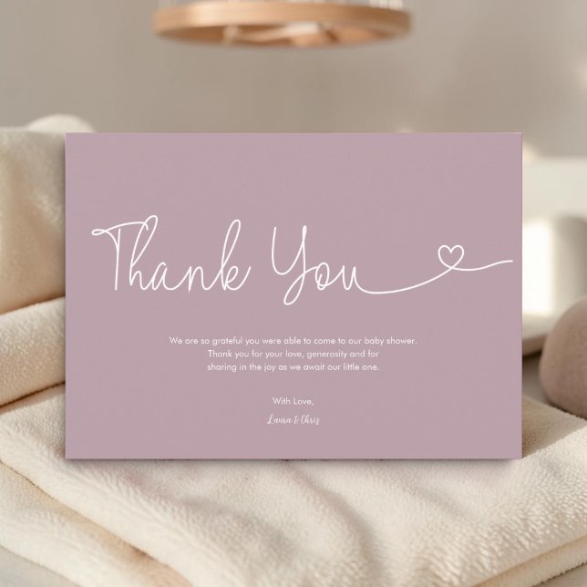 Blush Pink Baby Girl Dusche Script Herz Dankeskarte (Pink thank you heart script baby shower card  )