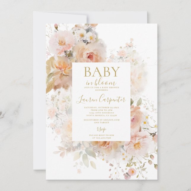 Blush Pink Baby in Bloom Baby Shower Girl Einladung (Vorderseite)