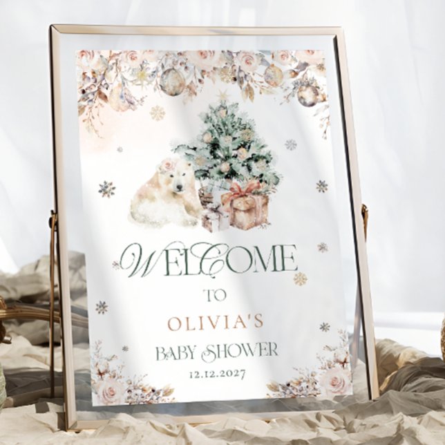 Blush Pink Baby Polar Bear Baby Dusche Begrüßung Poster (Von Creator hochgeladen)