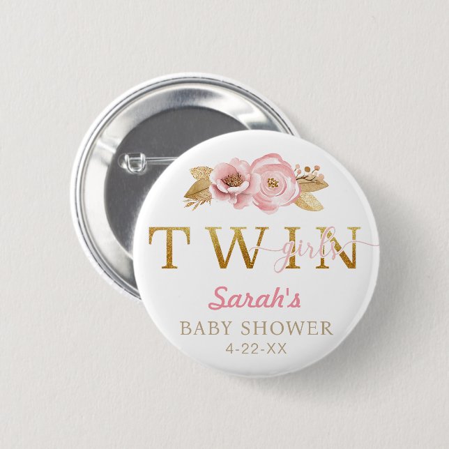 Blush Pink Baby Showknopf Button (Vorne & Hinten)
