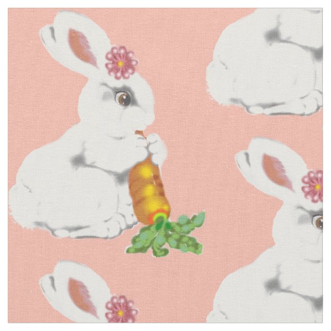 Blush Pink Baby Weißes Kaninchen Vintages Kinderzi Stoff (Nahaufnahme)