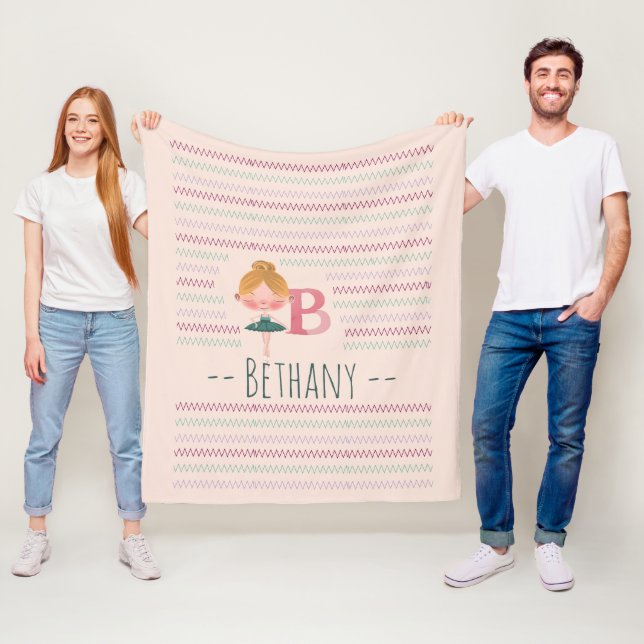 Blush Pink Ballerina Monogram B - Personalisiert A Fleecedecke (Beispiel)