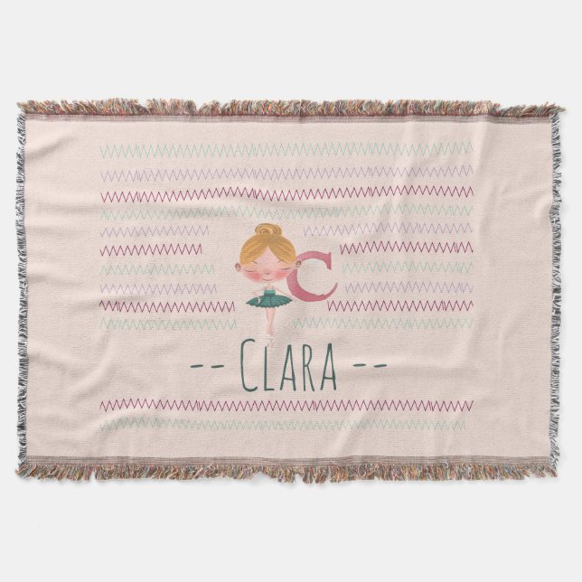 Blush Pink Ballerina Monogram C Name Decke (Vorderseite)