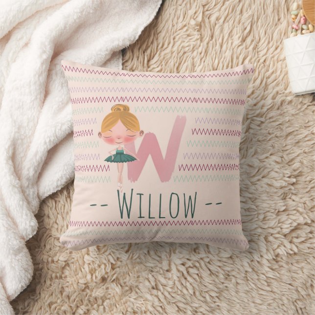 Blush Pink Ballerina Monogram W – Personalized Art Kissen (Decke)