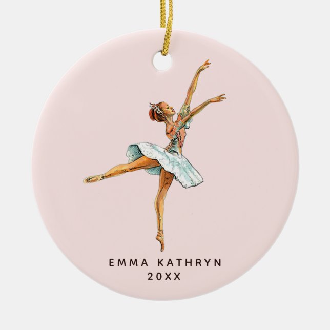 Blush Pink Ballerina Nutcracker Personalisiert Gir Keramik Ornament (Vorne)
