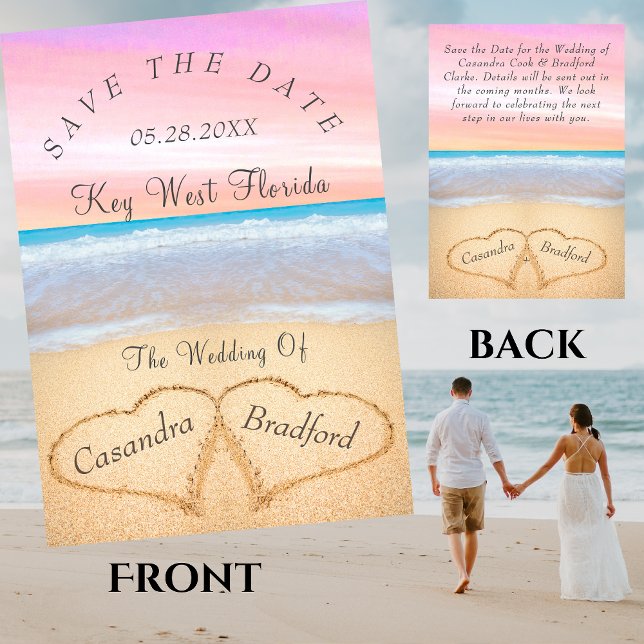 Blush Pink Beach Hochzeit 2 Herz Sand Hochzeit Einladung (Von Creator hochgeladen)