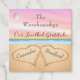 Blush Pink Beach Hochzeit 2 Herzen im Sand Geschenkanhänger