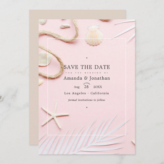 Blush Pink Beach Wedding Foto Save The Date (Vorne/Hinten)