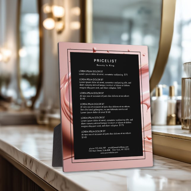 Blush Pink Beauty Salon Price List Fotoplatte (Blush Pink Beauty Salon Price List Plaque)