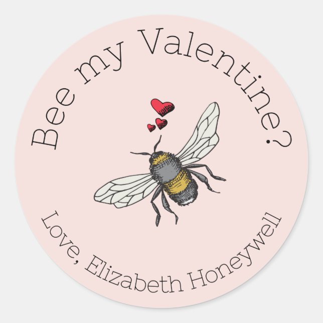 Blush Pink Bee Meine Valentine Honeybee Runder Aufkleber (Vorderseite)