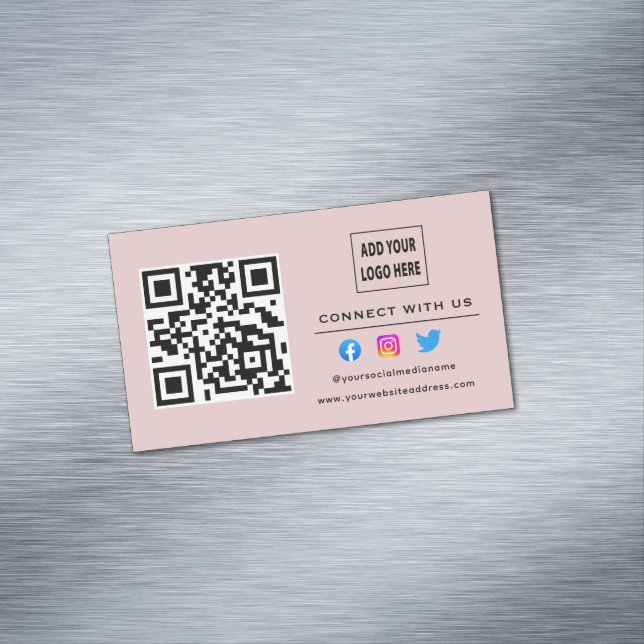 Blush Pink befolgen Sie die Prüfung, um mit dem QR Magnetische Visitenkarte (Beispiel)