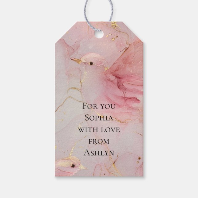 Blush Pink Birds Baby Dusche Geschenkanhänger (Vorderseite)