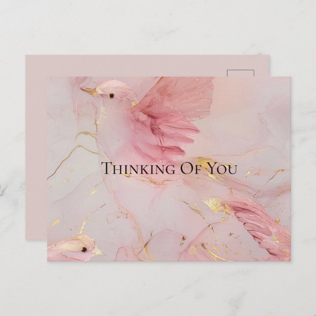 Blush Pink Birds Baby Dusche Postkarte (Vorne/Hinten)