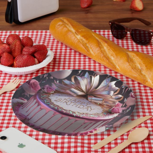 Blush Pink Birthday Cake Celebration  Pappteller (Picknick)