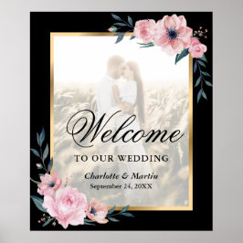 Blush Pink Black Floral Foto Hochzeitssymbol Poster