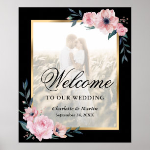 Blush Pink Black Floral Foto Hochzeitssymbol Poster