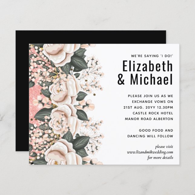 Blush Pink Black Floral Hochzeitbudget (Vorne/Hinten)
