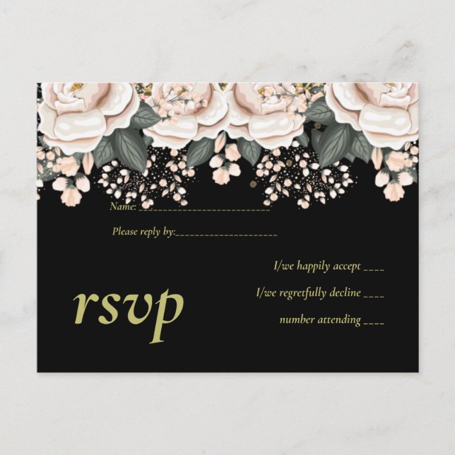 Blush Pink Black Floral Hochzeitbudget Einladungspostkarte (Vorderseite)