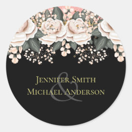 Blush Pink Black Floral Hochzeitbudget Runder Aufkleber