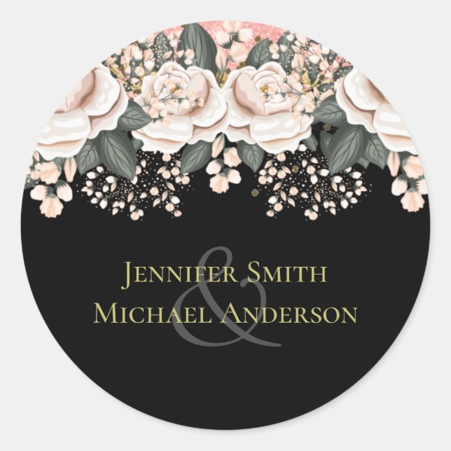 Blush Pink Black Floral Hochzeitbudget Runder Aufkleber (Vorderseite)