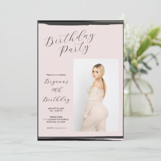 Blush Pink & Black Foto Trendy Modern Geburtstag Einladung