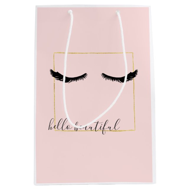 Blush Pink Black Gold Eyelashes Mittlere Geschenktüte (Vorderseite)