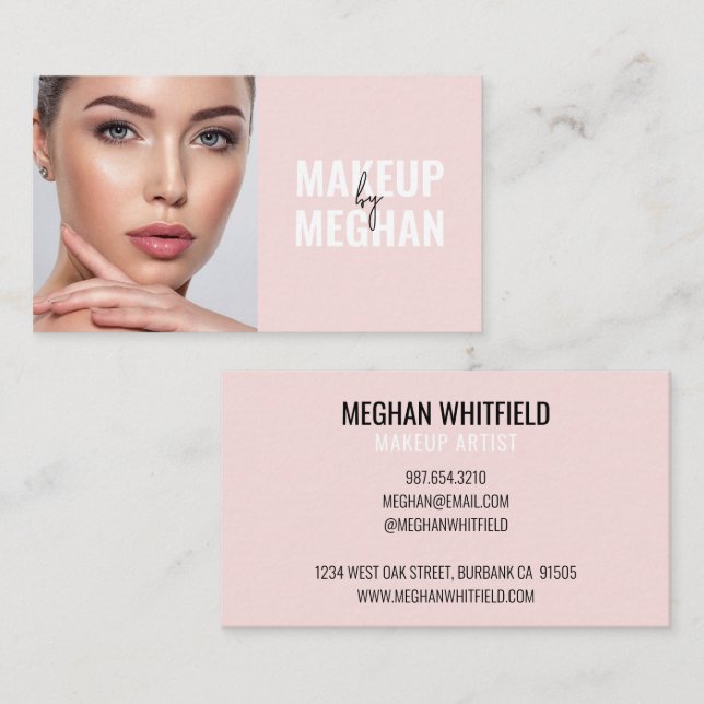 Blush Pink Black Modern Photo Makeup Business Card Visitenkarte (Vorne/Hinten)