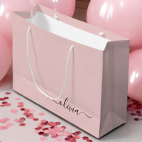 Blush Pink Black Modern Script Girl Monogram Name