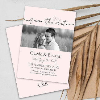 Blush Pink & Black Modern Script Save the Date