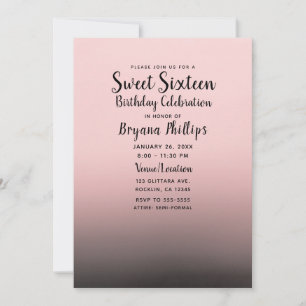 Blush Pink Black Ombre Moderner Chic Sweet 16 Part Einladung