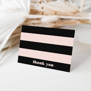 Blush Pink & Black Retro Streifen Vielen Dank Dankeskarte