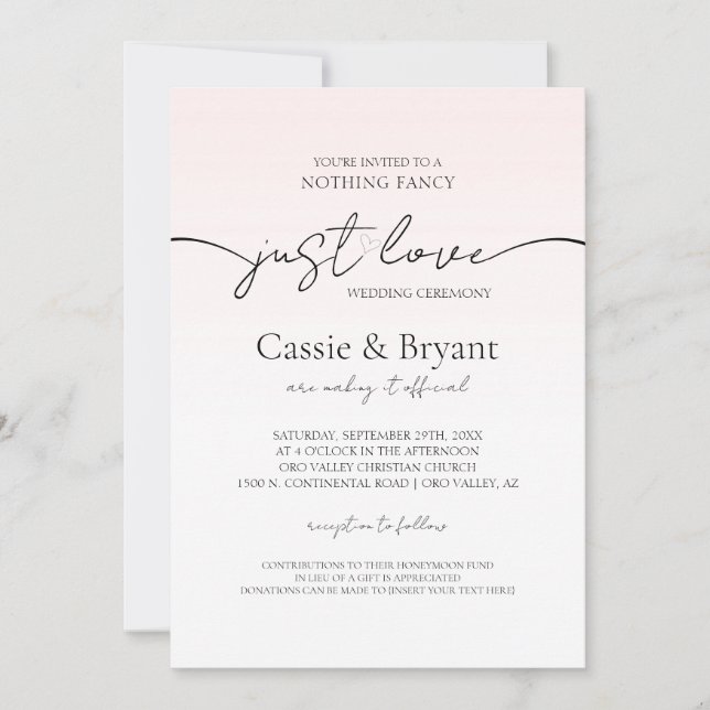 Blush Pink & Black Romantic Moderne Script Hochzei Einladung (Vorderseite)