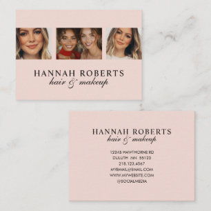 Blush Pink Black Schrift 3 Foto Haar Make-up Visitenkarte